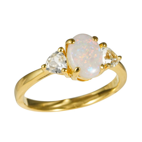 * SOPHIA 18KT YELLOW GOLD PLATED & TOPAZ AUSTRALIAN WHITE OPAL RING