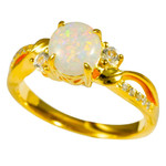   *    A  MARLENE 18KT YELLOW GOLD PLATED & CUBIC ZIRCONIA AUSTRALIAN WHITE OPAL RING