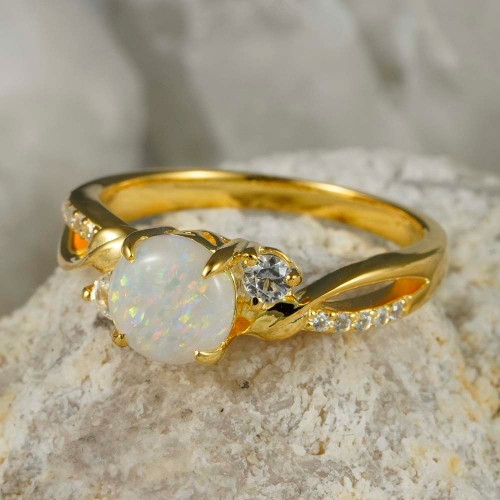   *    A  MARLENE 18KT YELLOW GOLD PLATED & CUBIC ZIRCONIA AUSTRALIAN WHITE OPAL RING