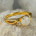   *    A  MARLENE 18KT YELLOW GOLD PLATED & CUBIC ZIRCONIA AUSTRALIAN WHITE OPAL RING