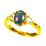   *    A   COPA 18KT YELLOW GOLD PLATED & CUBIC ZIRCONIA AUSTRALIAN OPAL RING