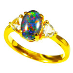   *    A   COPA 18KT YELLOW GOLD PLATED & CUBIC ZIRCONIA AUSTRALIAN OPAL RING