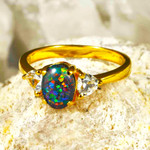   *    A   COPA 18KT YELLOW GOLD PLATED & CUBIC ZIRCONIA AUSTRALIAN OPAL RING