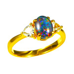   *    A   COPA 18KT YELLOW GOLD PLATED & CUBIC ZIRCONIA AUSTRALIAN OPAL RING