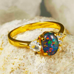   *    A   COPA 18KT YELLOW GOLD PLATED & CUBIC ZIRCONIA AUSTRALIAN OPAL RING