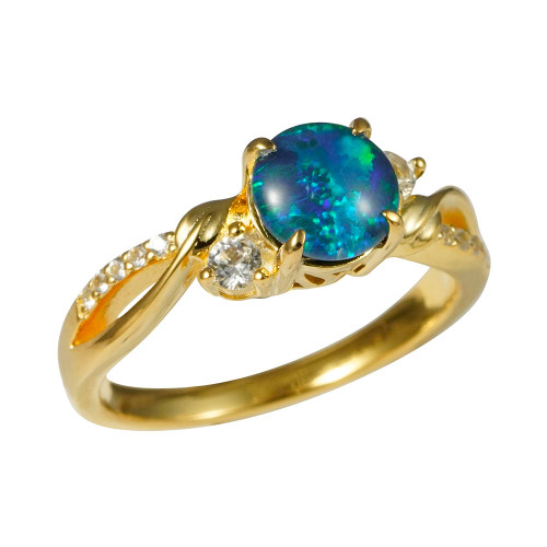 *  GAVI 18KT YELLOW GOLD PLATED & CUBIC ZIRCONIA AUSTRALIAN OPAL RING