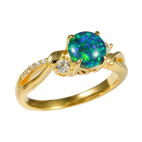   *    CLAVEL 18KT YELLOW GOLD PLATED & CUBIC ZIRCONIA AUSTRALIAN OPAL RING