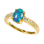   *    ALONDRA 18KT YELLOW GOLD PLATED & CUBIC ZIRCONIA AUSTRALIAN OPAL RING