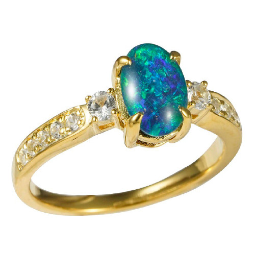   *    ALONDRA 18KT YELLOW GOLD PLATED & CUBIC ZIRCONIA AUSTRALIAN OPAL RING