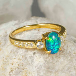   *    ALONDRA 18KT YELLOW GOLD PLATED & CUBIC ZIRCONIA AUSTRALIAN OPAL RING