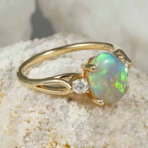 * A DAMIANA 14KT YELLOW GOLD & DIAMOND SOLID BLACK OPAL RING