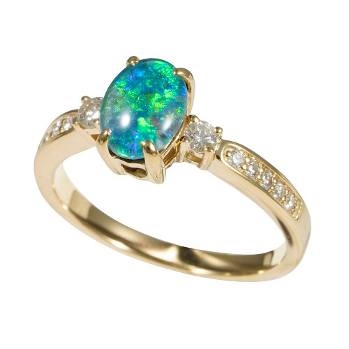 AGORA 14KT YELLOW GOLD & DIAMOND AUSTRALIAN OPAL RING