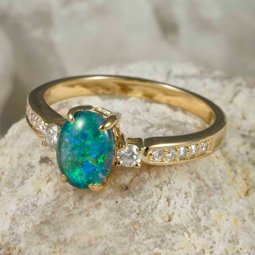 AGORA 14KT YELLOW GOLD & DIAMOND AUSTRALIAN OPAL RING