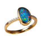   *    A  COLOR CASCADE 14KT YELLOW GOLD & DIAMOND AUSTRALIAN OPAL RING