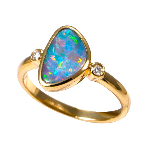 *    A  DISCO WHIRLPOOL 14KT YELLOW GOLD & DIAMOND AUSTRALIAN OPAL RING