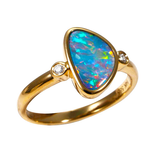 *    A  DISCO WHIRLPOOL 14KT YELLOW GOLD & DIAMOND AUSTRALIAN OPAL RING