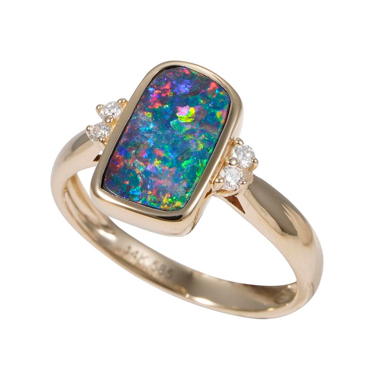 CELESTIAL SPARKLE 14KT GOLD & DIAMOND OPAL RING