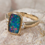   *    A  CELESTIAL SPARKLE 14KT YELLOW GOLD & DIAMOND AUSTRALIAN OPAL RING