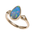   *    A  STARDUST COLLAGE 14KT YELLOW GOLD & DIAMOND AUSTRALIAN OPAL RING