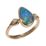   *    A  STARDUST COLLAGE 14KT YELLOW GOLD & DIAMOND AUSTRALIAN OPAL RING