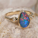   *    A  STARDUST COLLAGE 14KT YELLOW GOLD & DIAMOND AUSTRALIAN OPAL RING