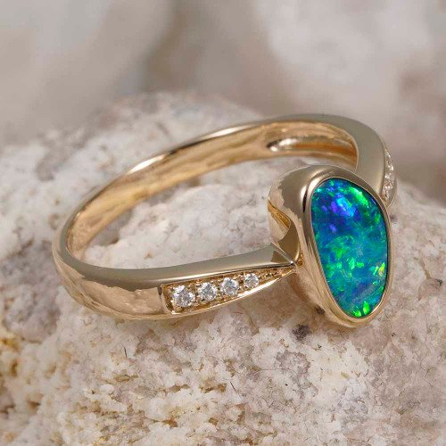   *    ETHEREAL FUN 14KT YELLOW GOLD & DIAMOND AUSTRALIAN OPAL RING