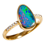   *    A   MOSAIC MINGLE 14KT YELLOW GOLD & DIAMOND AUSTRALIAN OPAL RING