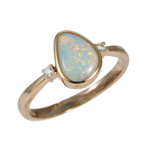 * 1 ESSENSE ELIXIR 14KT YELLOW GOLD & DIAMOND AUSTRALIAN WHITE OPAL RING