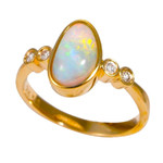   *    A   RAINDEW 14KT YELLOW GOLD & DIAMOND AUSTRALIAN WHITE OPAL RING