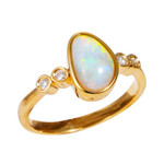   *    A   RAINDEW 14KT YELLOW GOLD & DIAMOND AUSTRALIAN WHITE OPAL RING