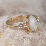   *    A   RAINDEW 14KT YELLOW GOLD & DIAMOND AUSTRALIAN WHITE OPAL RING