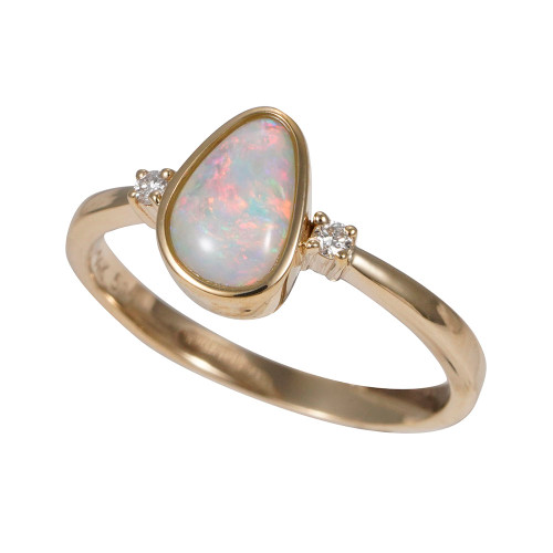 * 1 REVELATION RELICS 14KT YELLOW GOLD & DIAMOND AUSTRALIAN WHITE OPAL RING