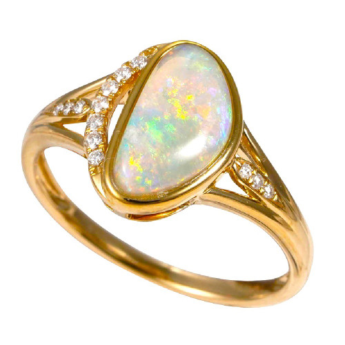 * 1 RENDEZVOUS 14KT YELLOW GOLD & DIAMOND AUSTRALIAN WHITE OPAL RING