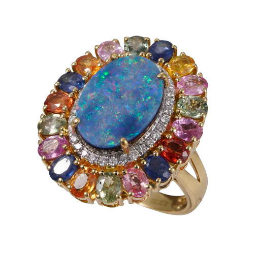 * 1 JEWELERS GIFT 14KT SOLID GOLD & DIAMOND AUSTRALIAN OPAL RING