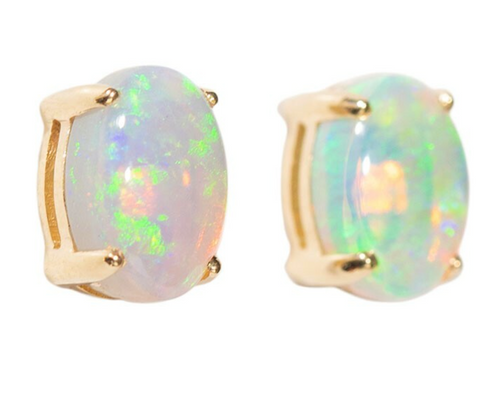 *   MIRACULOUS BRILLIANCE 14KT GOLD NATURAL AUSTRALIAN WHITE OPAL STUD EARRINGS