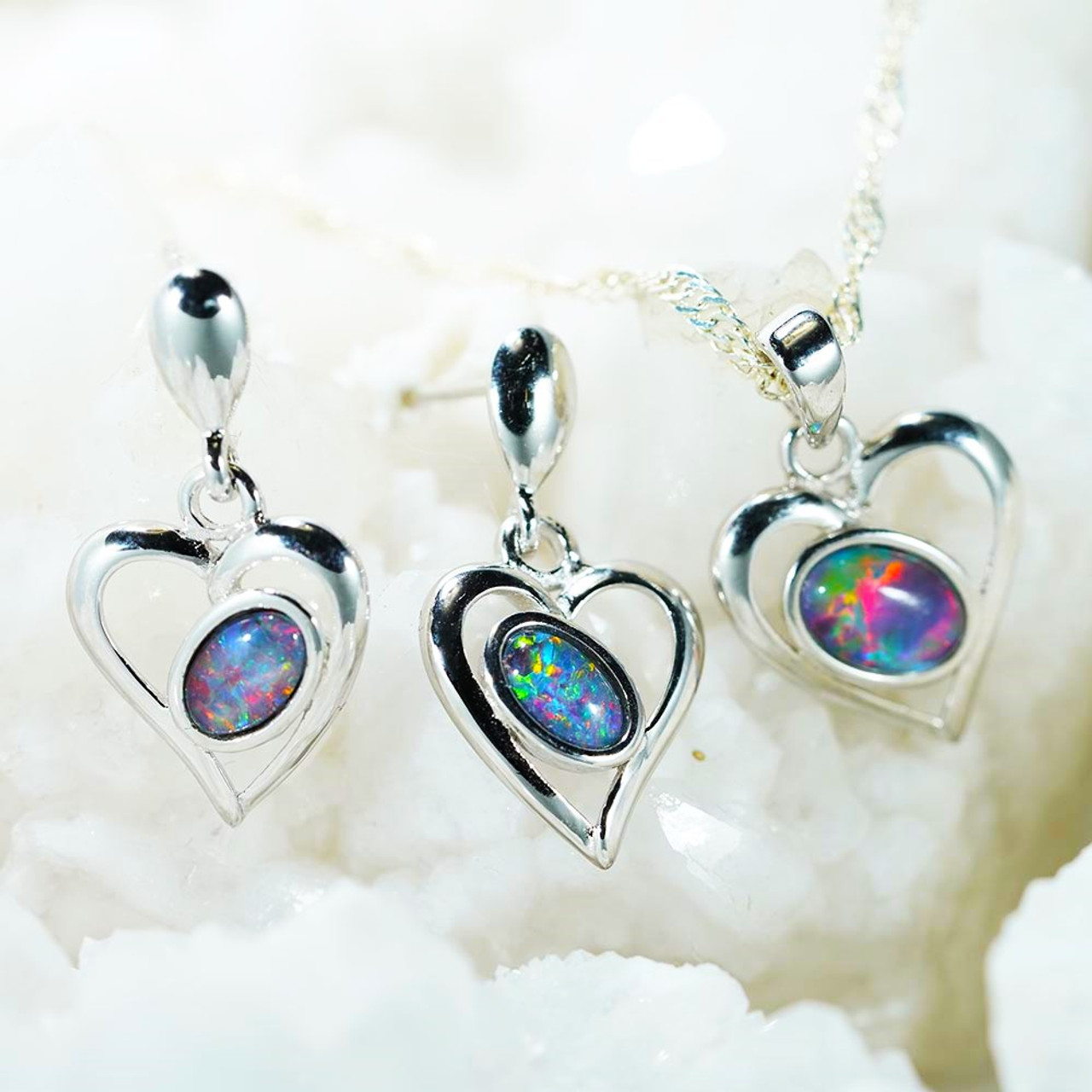 HEART SILVER OPAL SET