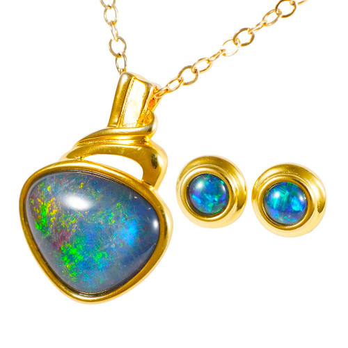 * MARCELA 18KT GOLD PLATED AUSTRALIAN OPAL JEWELRY SET