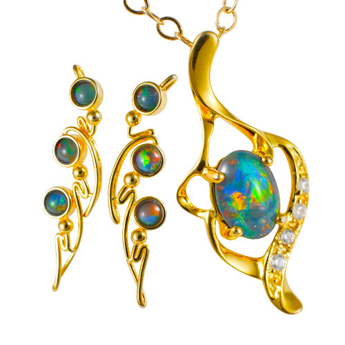 * ISLA 18KT GOLD PLATED AUSTRALIAN OPAL JEWELRY SET