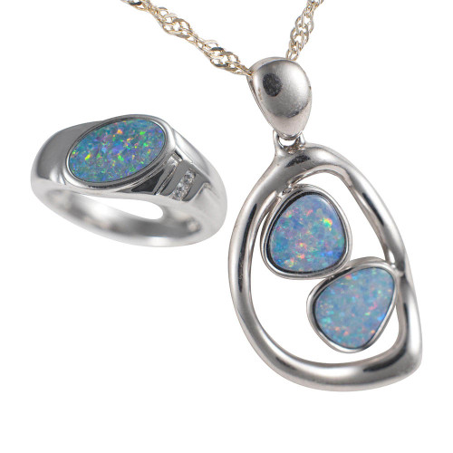 *  PISCES STERLING SILVER OPAL JEWELLERY SET