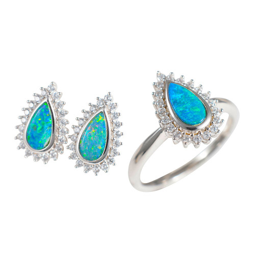  LUXLEXI STERLING SILVER AUSTRALIAN OPAL JEWELRY SET