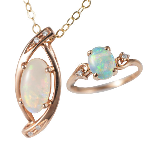 INFAMOUS 14KT ROSE GOLD AUSTRALIAN OPAL JEWELRY SET