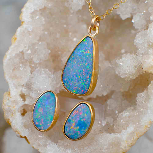 LEGACY JEWELS 18KT ROSE GOLD FILLED OPAL JEWELRY SET