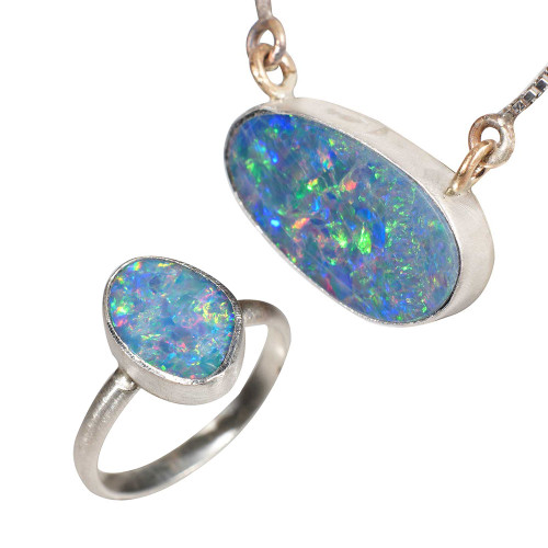 *HANDMADE OPULANCE STERLING SILVER OPAL JEWELLERY SET