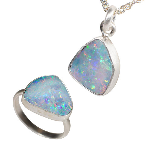 * TREASURED GEM STERLING SILVER OPAL JEWELLERY SET