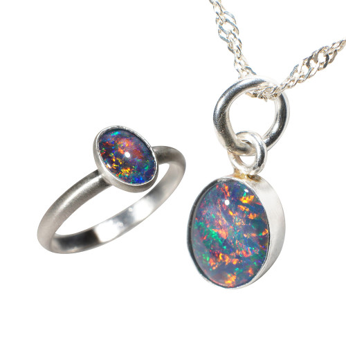 * ONE LOVE STERLING SILVER AUSTRALIAN OPAL JEWELRY SET