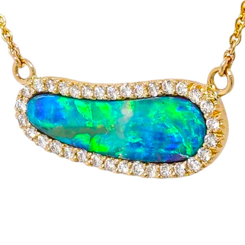 * 1 MYSTIC ANCIENT 9KT YELLOW GOLD & DIAMOND AUSTRALIAN SOLID BOULDER OPAL NECKLACE