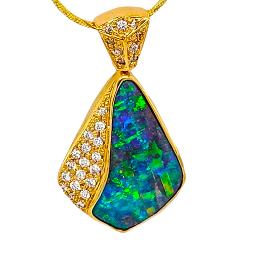 * 1ARROWHEAD 18K  YELLOW GOLD & DIAMONDS AUSTRALIAN SOLID BOULDER OPAL NECKLACE